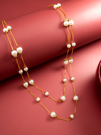 Aadita Gold-Plated Double-Strand Pearl Necklace with Crystal Spacers