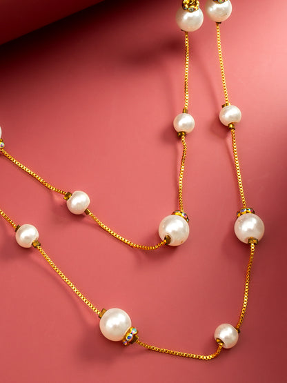 Aadita Gold-Plated Double-Strand Pearl Necklace with Crystal Spacers