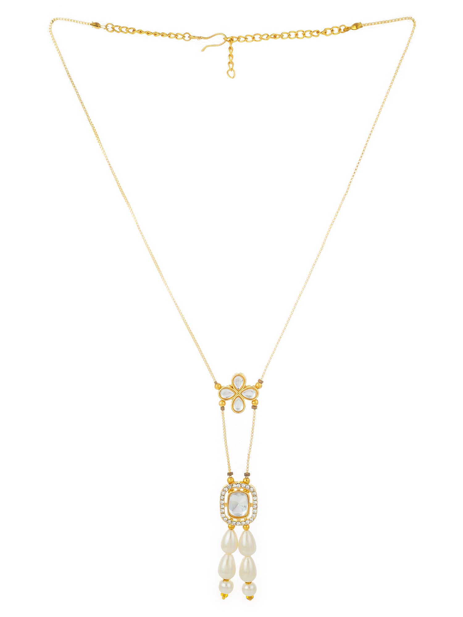Aadita Gold Plated Kundan Pendant Necklace with Pearl Drops and Floral Motif