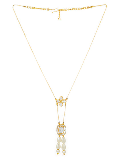Aadita Gold Plated Kundan Pendant Necklace with Pearl Drops and Floral Motif