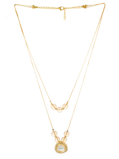 Aadita Gold Plated Double Layer Kundan Necklace with Crystal Beads and Triangular Pendant