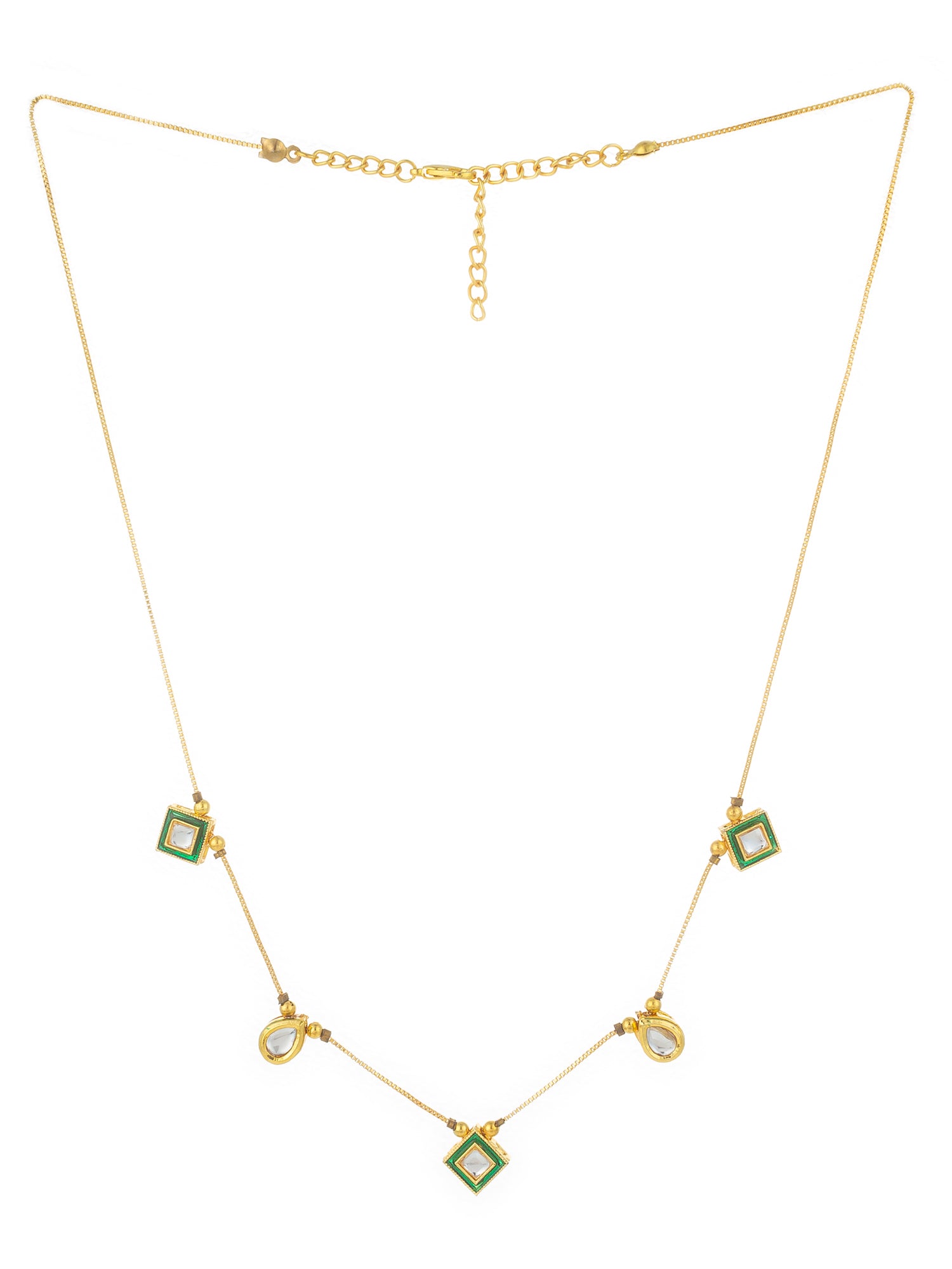 Aadita Gold Plated Kundan Necklace with Green Enamel and Multi-Shape Pendants