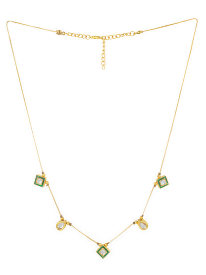 Aadita Gold Plated Kundan Necklace with Green Enamel and Multi-Shape Pendants