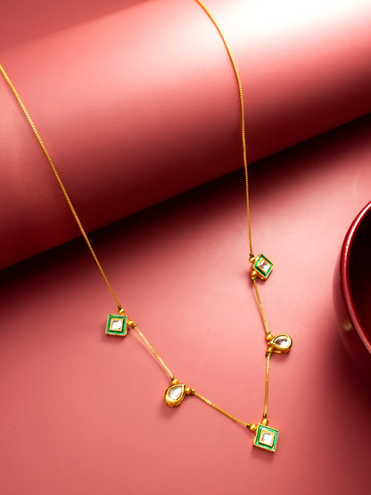 Aadita Gold Plated Kundan Necklace with Green Enamel and Multi-Shape Pendants