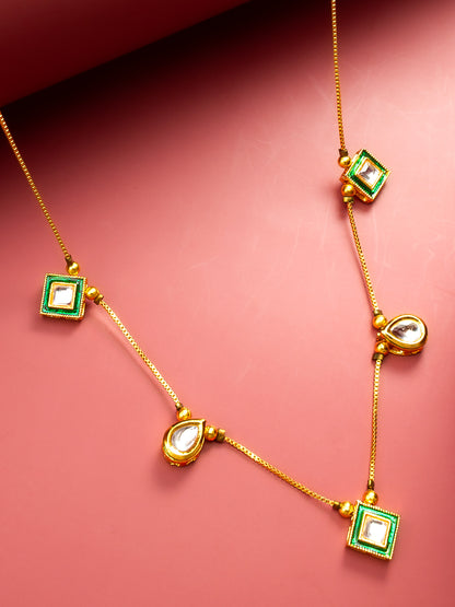 Aadita Gold Plated Kundan Necklace with Green Enamel and Multi-Shape Pendants