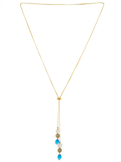 Aadita Gold Plated Lariat Drop Necklace with Blue Onyx and Crystal Beads