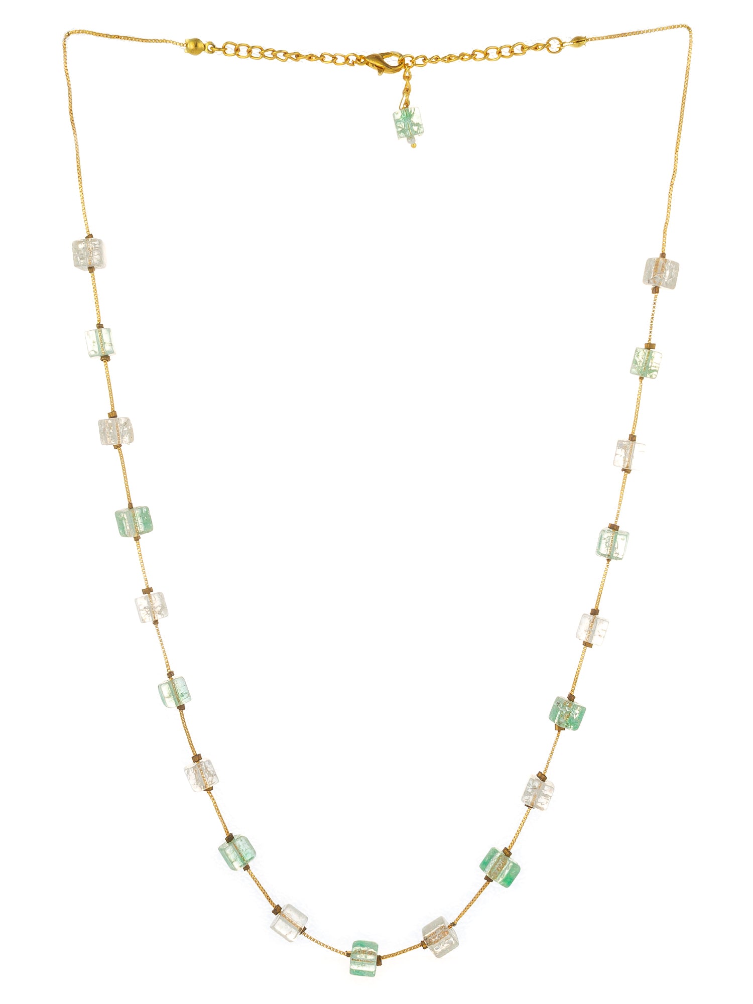 Aadita Gold Plated Green and Clear Crystal Cube Bead Necklace