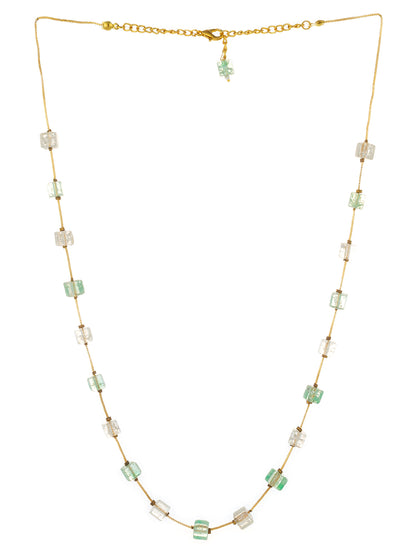 Aadita Gold Plated Green and Clear Crystal Cube Bead Necklace