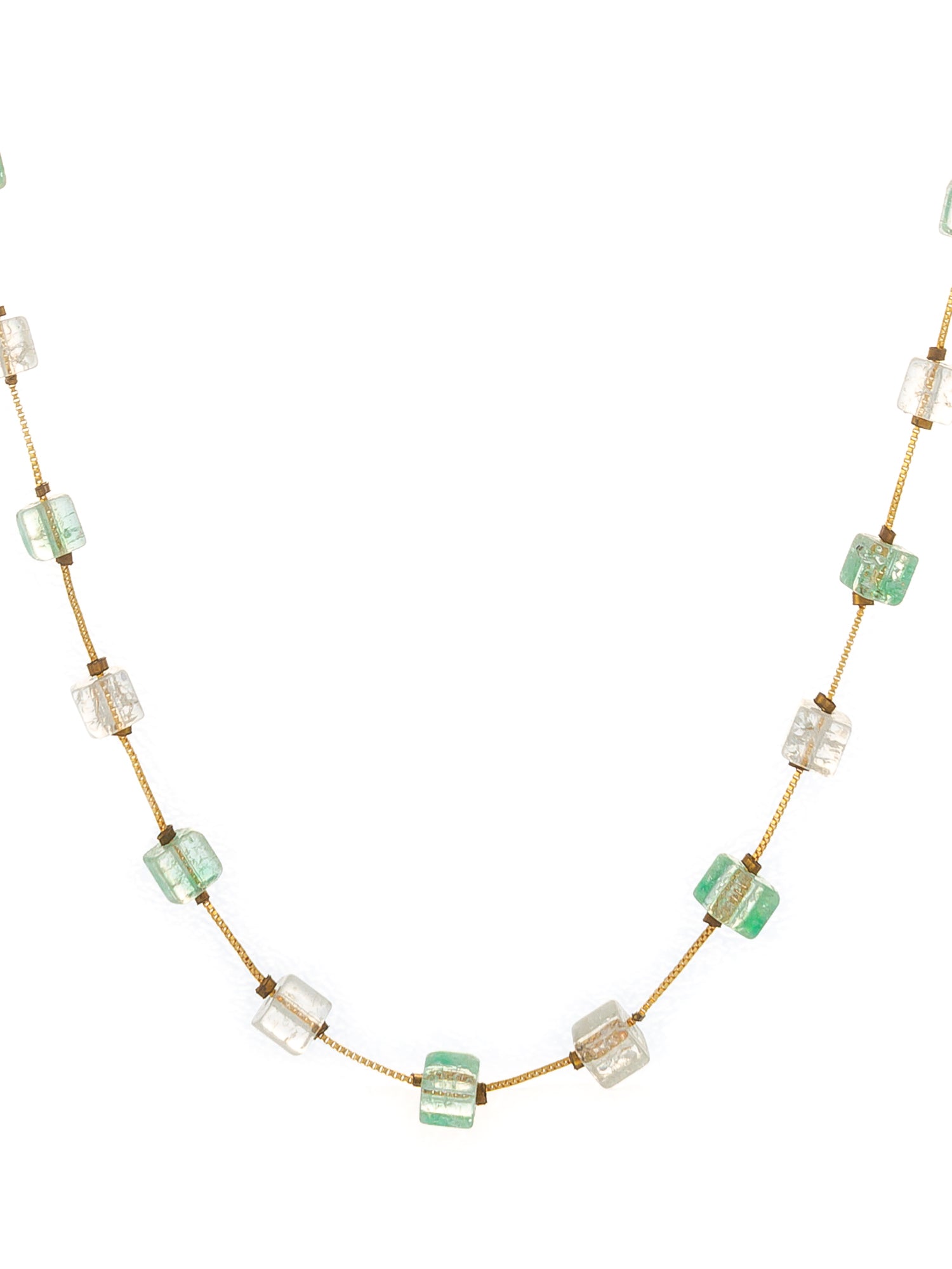 Aadita Gold Plated Green and Clear Crystal Cube Bead Necklace
