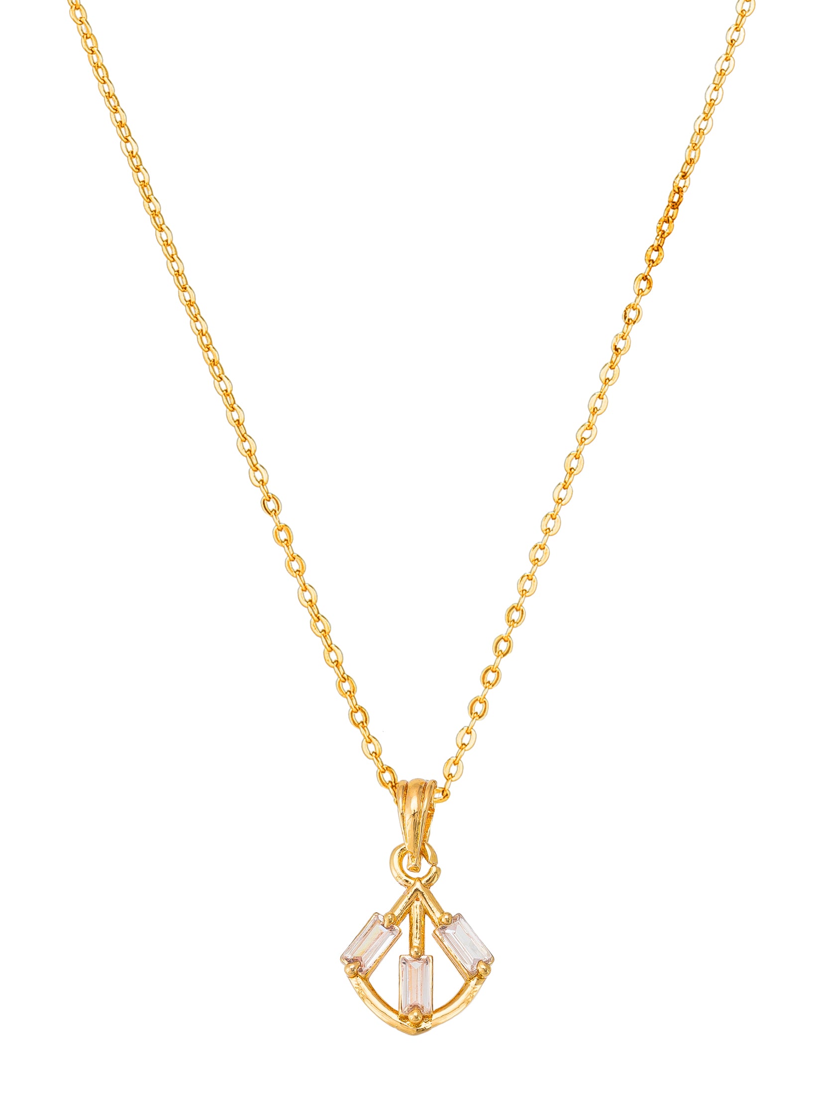 Aadita Gold Plated Baguette Stone Fan Pendant Necklace