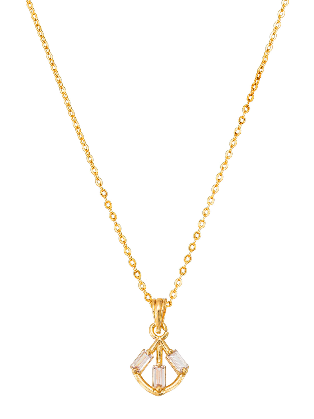 Aadita Gold Plated Baguette Stone Fan Pendant Necklace