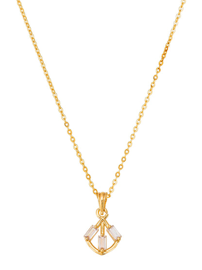 Aadita Gold Plated Baguette Stone Fan Pendant Necklace