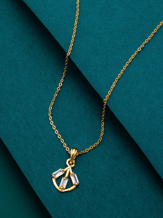 Aadita Gold Plated Baguette Stone Fan Pendant Necklace