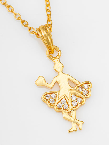 Aadita Gold Plated Dancing Ballerina Girl Heart Pendant Necklace