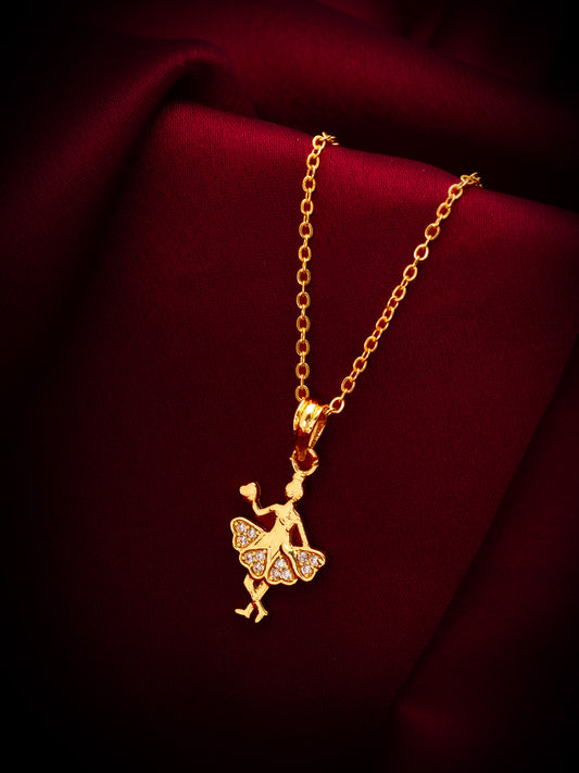 Aadita Gold Plated Dancing Ballerina Girl Heart Pendant Necklace