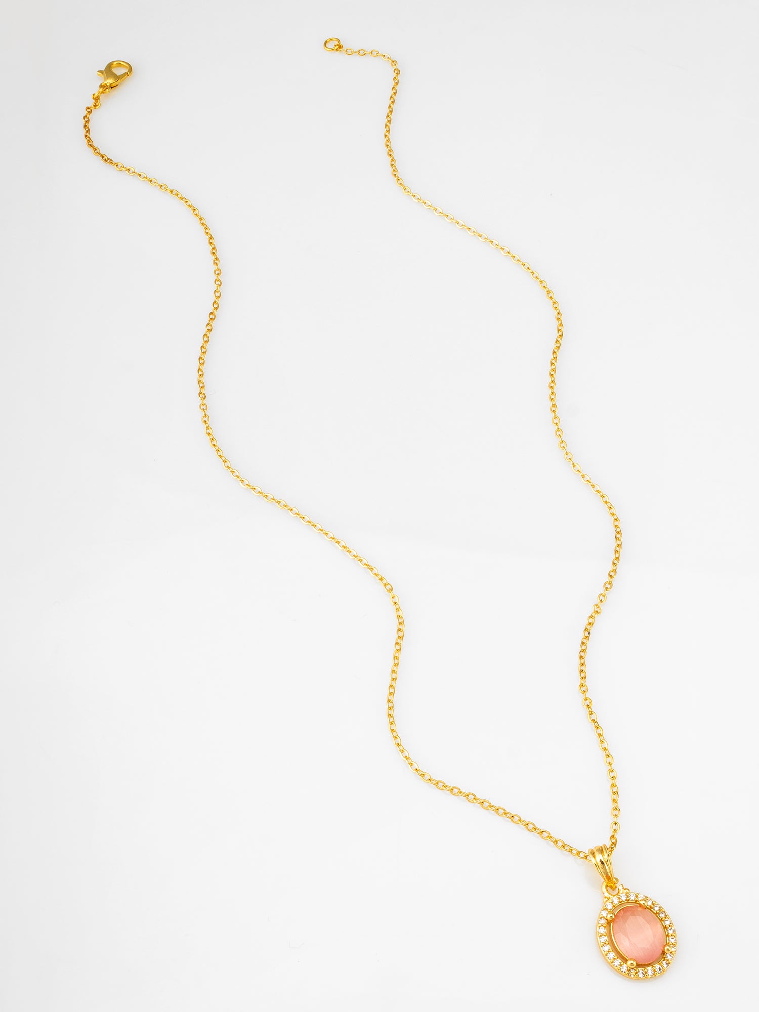 Aadita Gold Plated Oval Pink Stone Halo Pendant Necklace