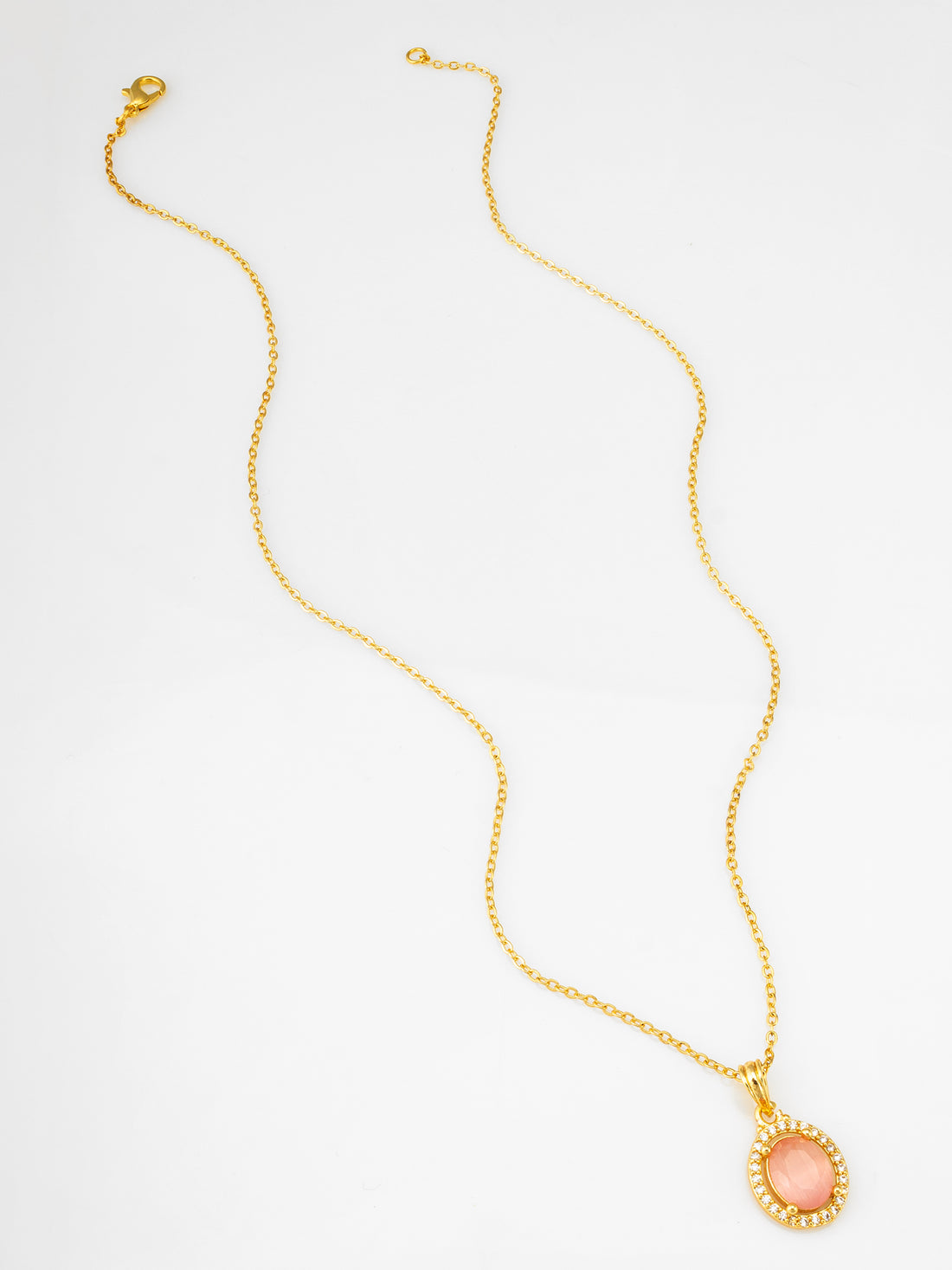 Aadita Gold Plated Oval Pink Stone Halo Pendant Necklace