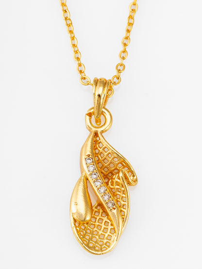 Aadita Gold Plated Abstract Flame Lattice Pendant Necklace