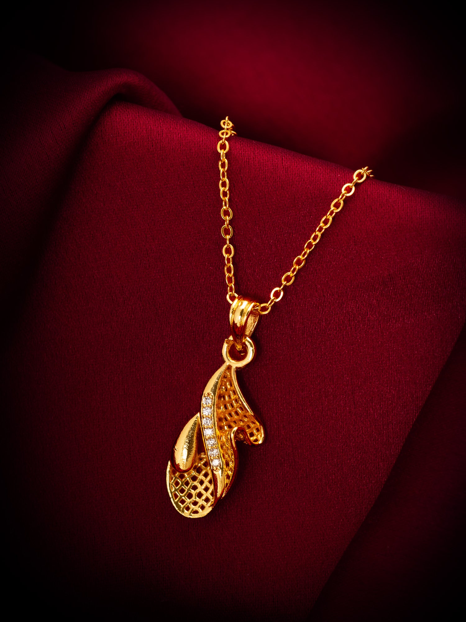 Aadita Gold Plated Abstract Flame Lattice Pendant Necklace