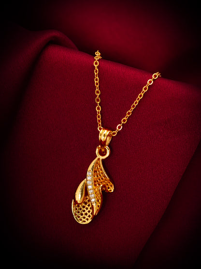 Aadita Gold Plated Abstract Flame Lattice Pendant Necklace