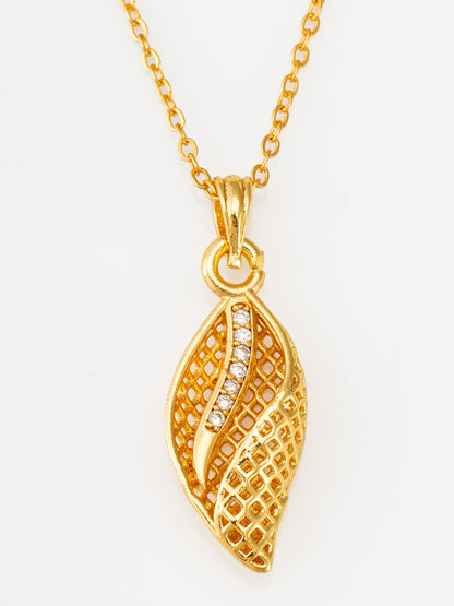Aadita Gold Plated Leaf Mesh Pattern Crystal Pendant Necklace