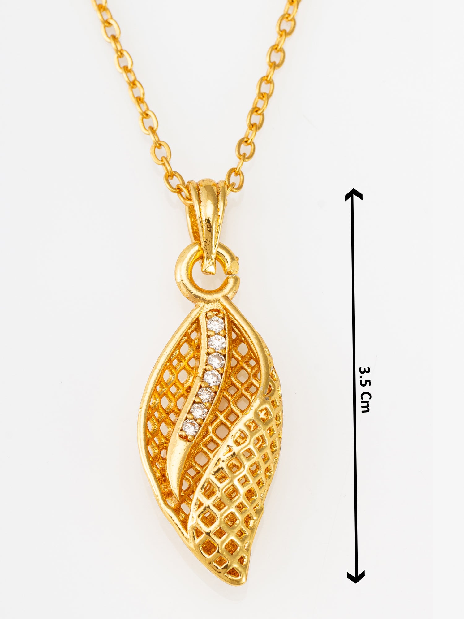 Aadita Gold Plated Leaf Mesh Pattern Crystal Pendant Necklace