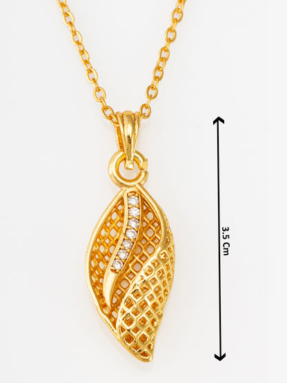 Aadita Gold Plated Leaf Mesh Pattern Crystal Pendant Necklace