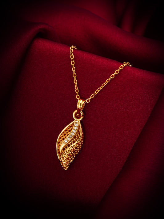 Aadita Gold Plated Leaf Mesh Pattern Crystal Pendant Necklace