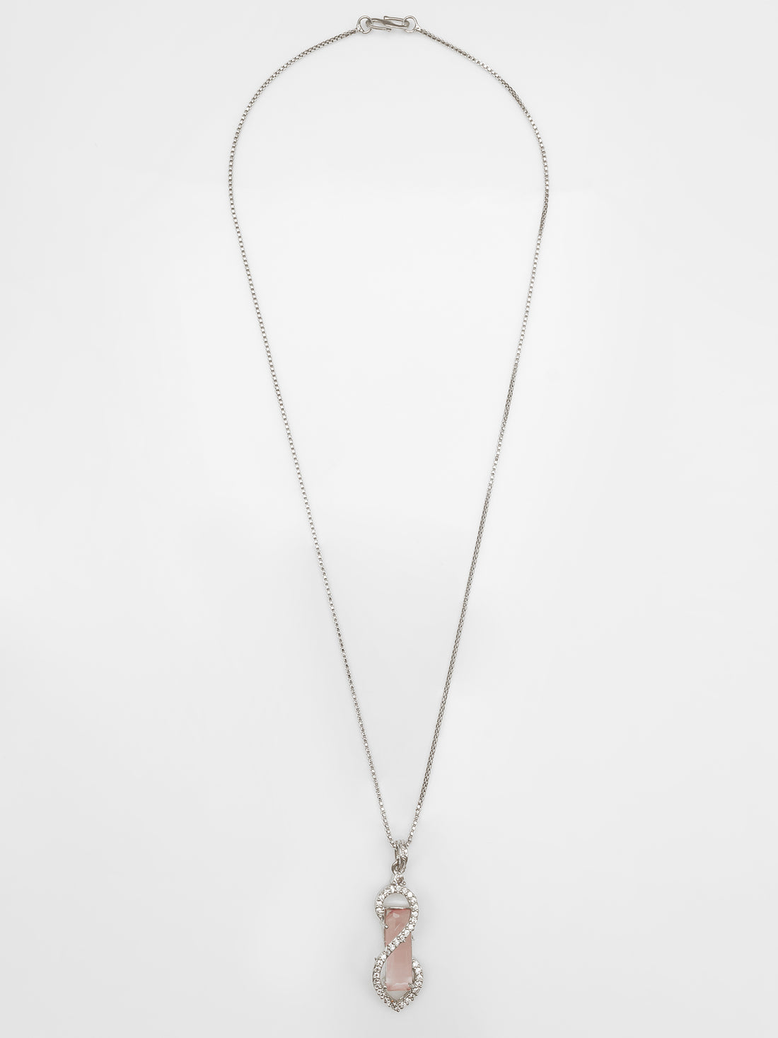 Aadita Silver-Toned Box Chain Pendant with Pink Crystal & Diamond Accents