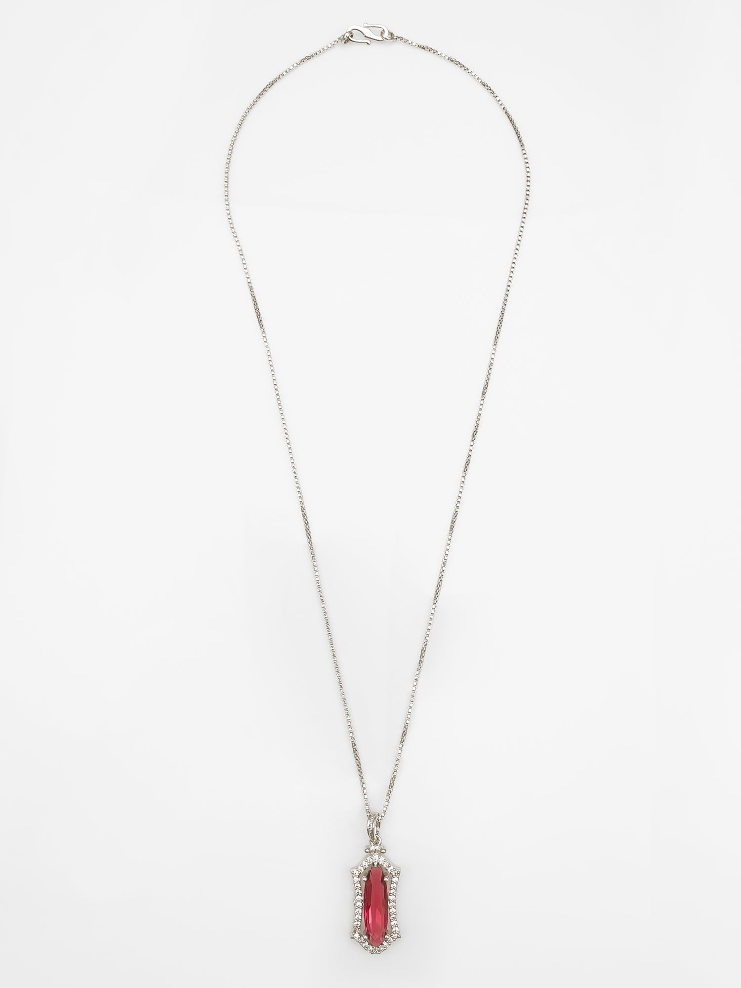 Aadita Silver-Plated Red Stone Designer Pendant Chain for Women & Girls