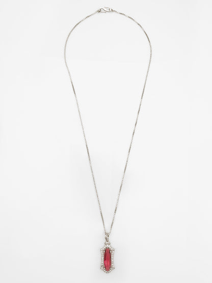 Aadita Silver-Plated Red Stone Designer Pendant Chain for Women & Girls