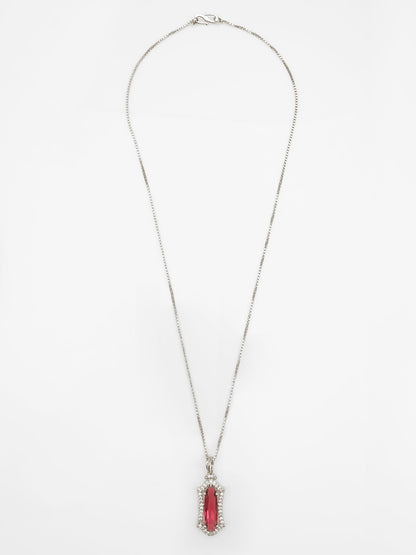 Aadita Silver-Plated Red Stone Designer Pendant Chain for Women & Girls WPD2261