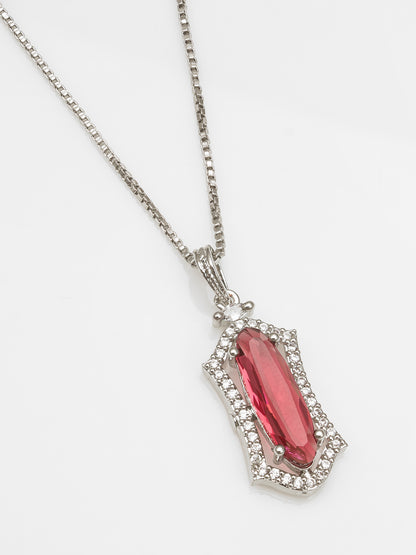 Aadita Silver-Plated Red Stone Designer Pendant Chain for Women & Girls