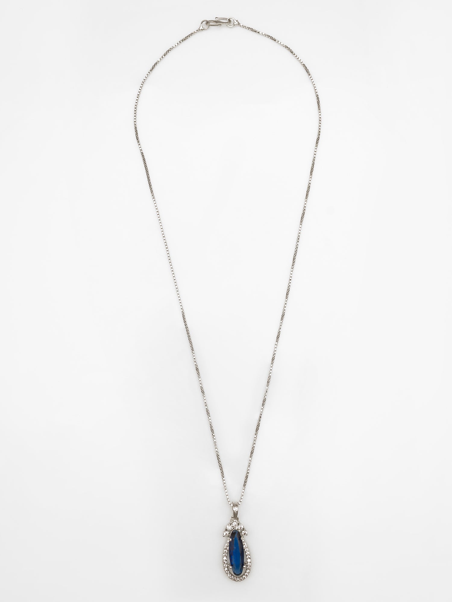 Aadita Silver-Plated Blue Stone Pendant Chain for Women & Girls