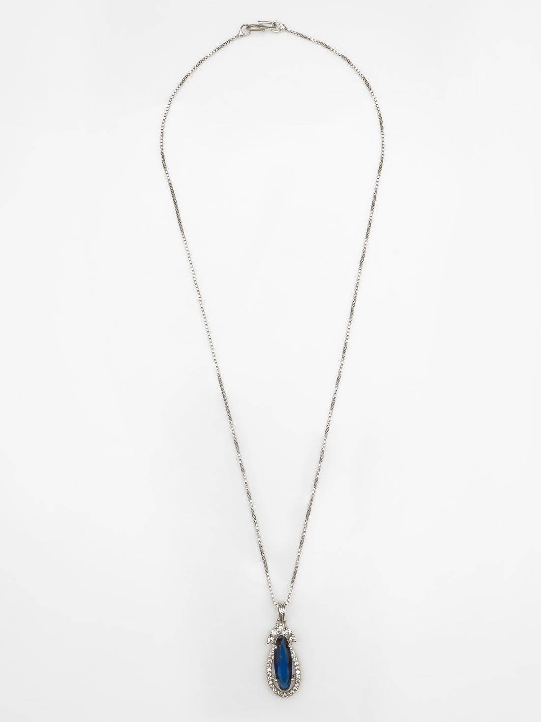 Aadita Silver-Plated Blue Stone Pendant Chain for Women & Girls
