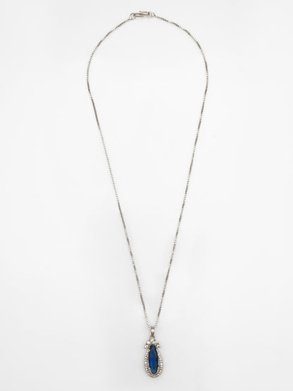 Aadita Silver-Plated Blue Stone Pendant Chain for Women & Girls