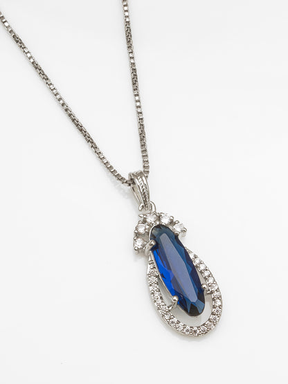 Aadita Silver-Plated Blue Stone Pendant Chain for Women & Girls