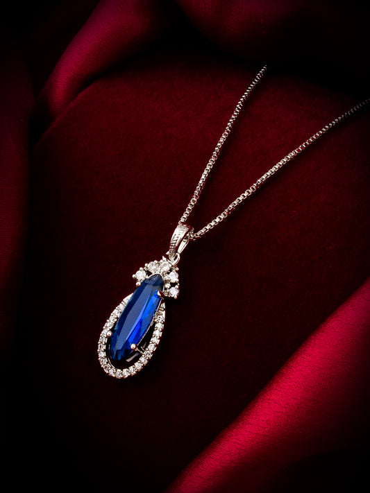 Aadita Silver-Plated Blue Stone Pendant Chain for Women & Girls