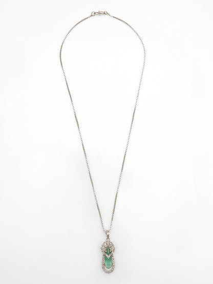 Aadita Silver-Plated Green Stone Pendant Chain for Women & Girls