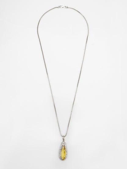 Aadita Silver-Plated Yellow Crystal Pendant Chain for Women & Girls