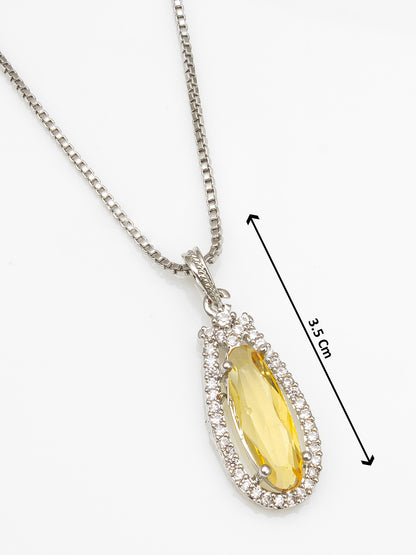 Aadita Silver-Plated Yellow Crystal Pendant Chain for Women & Girls
