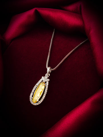 Aadita Silver-Plated Yellow Crystal Pendant Chain for Women & Girls
