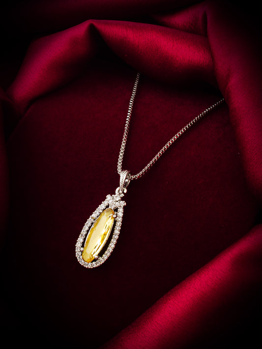 Aadita Silver-Plated Yellow Crystal Pendant Chain for Women & Girls
