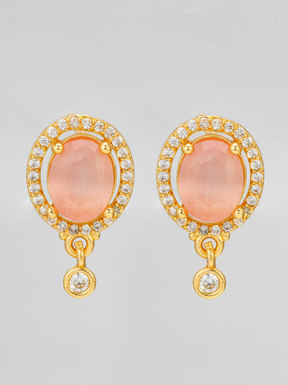 Aadita Gold Plated Peach Oval Stone Pendant Necklace and Earrings Set