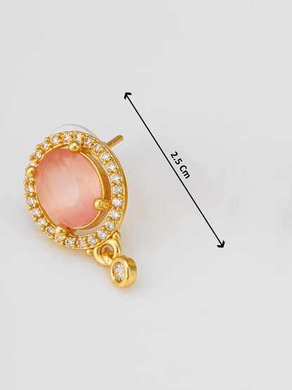 Aadita Gold Plated Peach Oval Stone Pendant Necklace and Earrings Set
