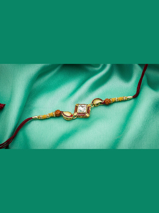 Aadita Gold-Plated Rudraksh Rakhi with Kundan Centerpiece