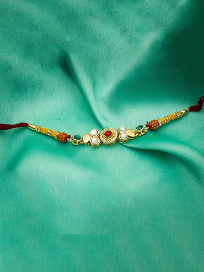 Aadita Multistone Designer Rakhi with Rudraksh and Kundan Work