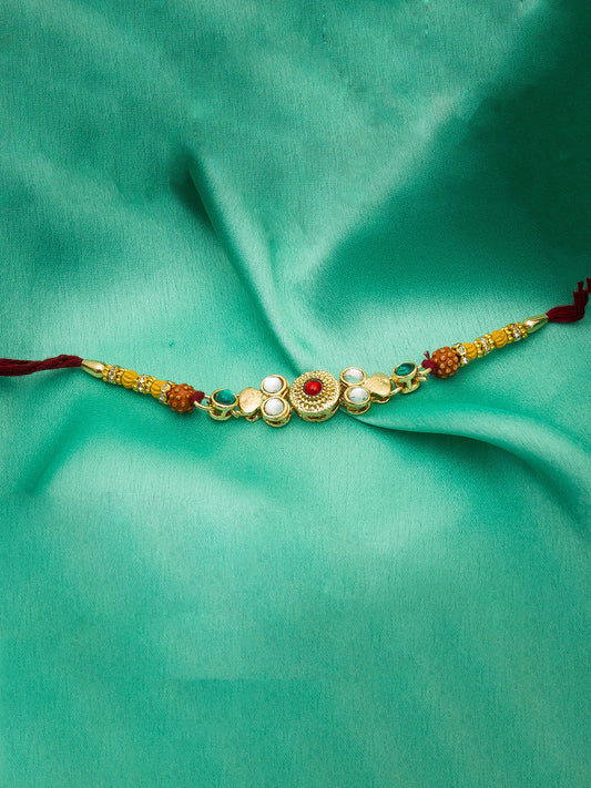 Aadita Multistone Designer Rakhi with Rudraksh and Kundan Work