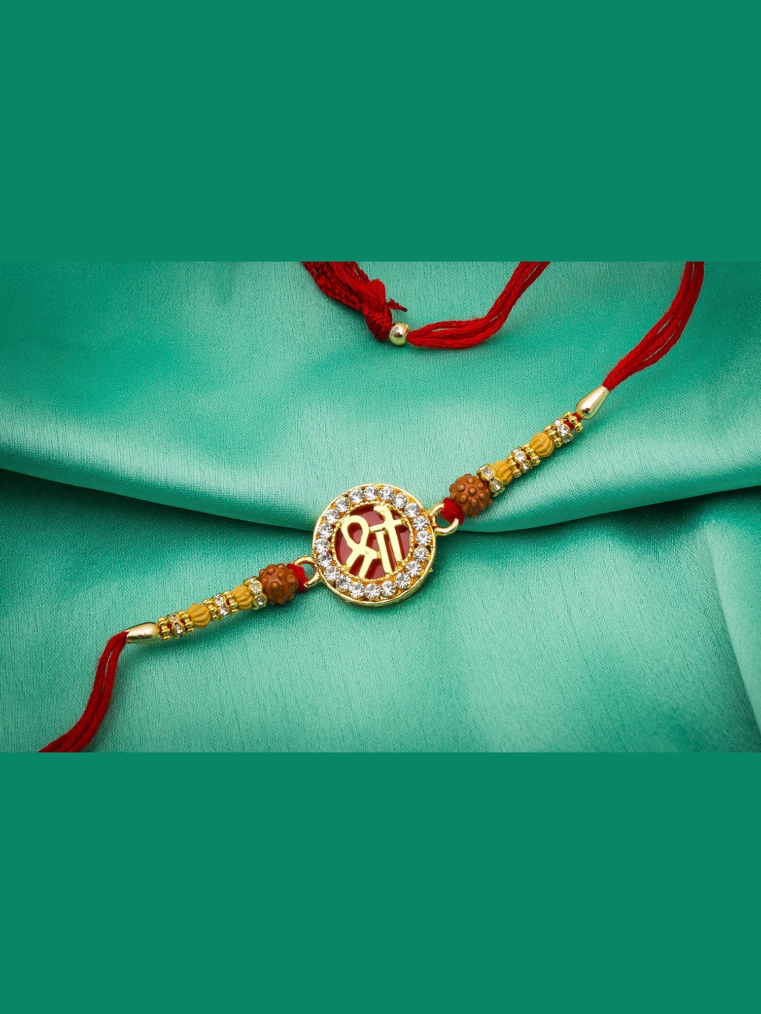 Aadita Om Rakhi with Rudraksh, AD & Red Thread