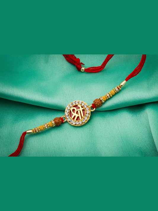Aadita Om Rakhi with Rudraksh, AD & Red Thread